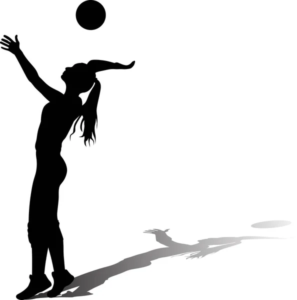 Fille joue silhouette de volley avec ombre — Image vectorielle