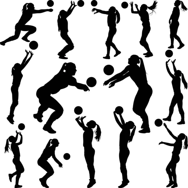 Una giocatrice di pallavolo. le donne di gruppo giocare a pallavolo — Vettoriale Stock