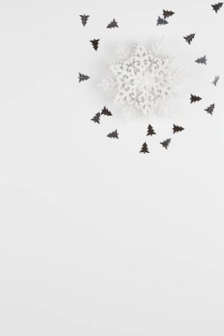 Noel kompozisyonu. Beyaz arka planda kar taneleri. Kış konsepti.