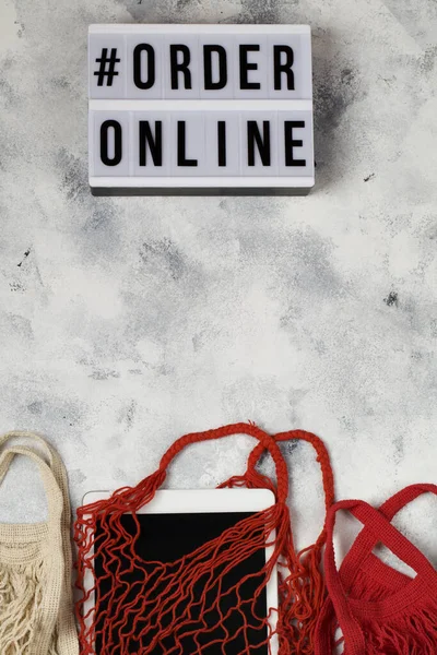 Lightbox Words Order Online Online Shopping Concept Laptop Red Mesh — Stock Photo, Image