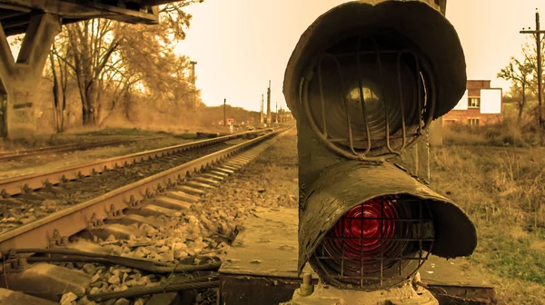 Railway traffic light close up