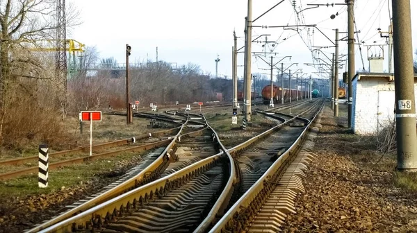 Vue du dépôt ferroviaire avec wagons — Photo