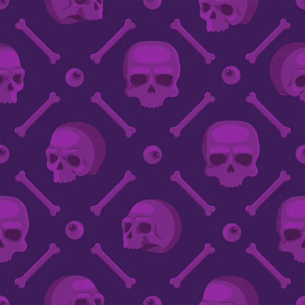 Patrón Sin Costuras Con Cráneos Calaveras Violetas Desde Diferentes Ángulos — Archivo Imágenes Vectoriales