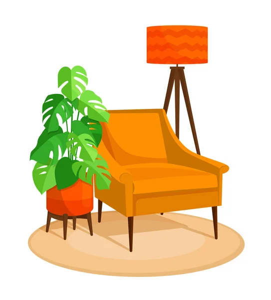 Fragment Vectoriel Intérieur Style Scandinave Fauteuil Art Nouveau Entouré Plantes — Image vectorielle