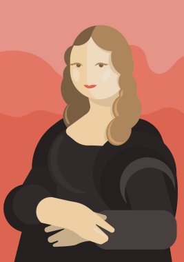 Mona Lisa portresi. Leonardo da Vinci 'den ilham aldım. Soyut sanat, düz vektör boyama. 