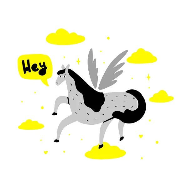 Divertido Caballo Dice Hey Ilustración Color Plano Dibujado Mano Dibujo — Vector de stock