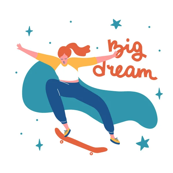 Skater Girl Faire Des Tours Sur Conseil Grandes Phrases Rêve — Image vectorielle