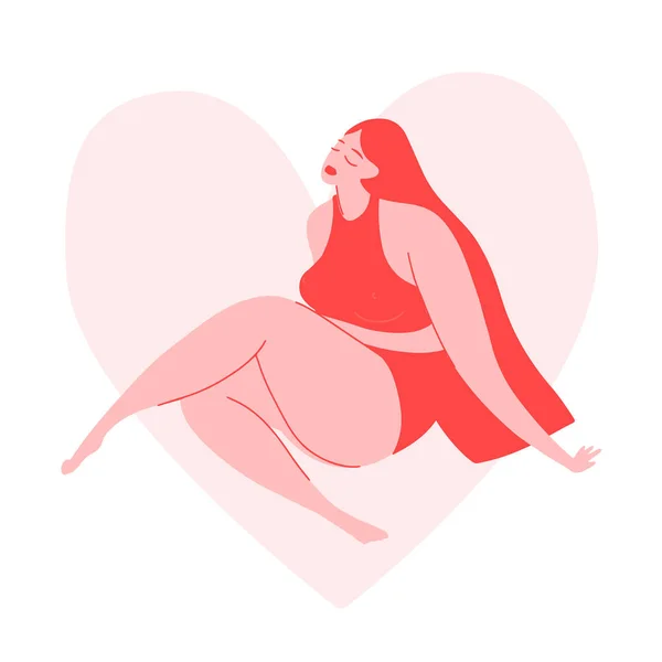 Posturas Delicadas Chica Romántica Ropa Interior Cuerpo Positivo Respeto Amor — Vector de stock