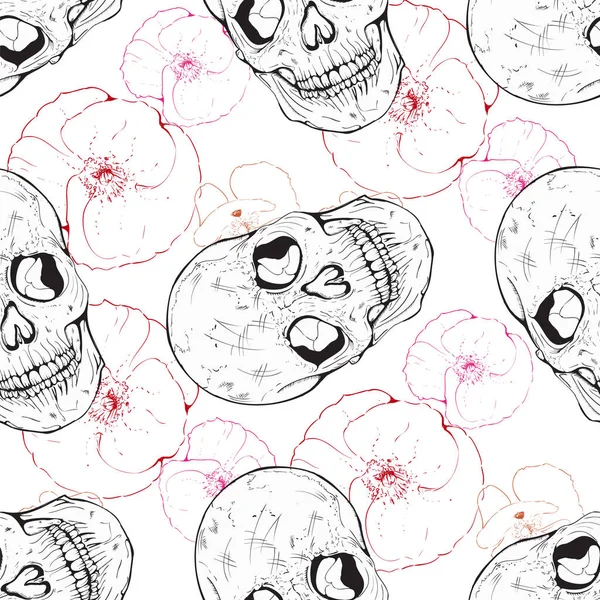 Haşhaş ve kafatasları ile desen