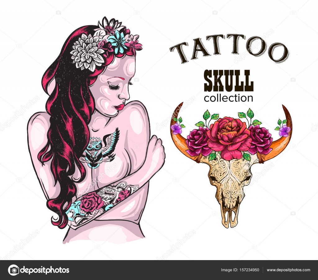 flower tattoo design shop tattooed lady skull of a cow with horns flower tattoo design shop tattooed lady skull of a cow with horns