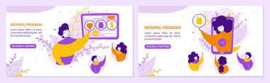 Referans programı iniş sayfaları vektör şablonları ayarlandı