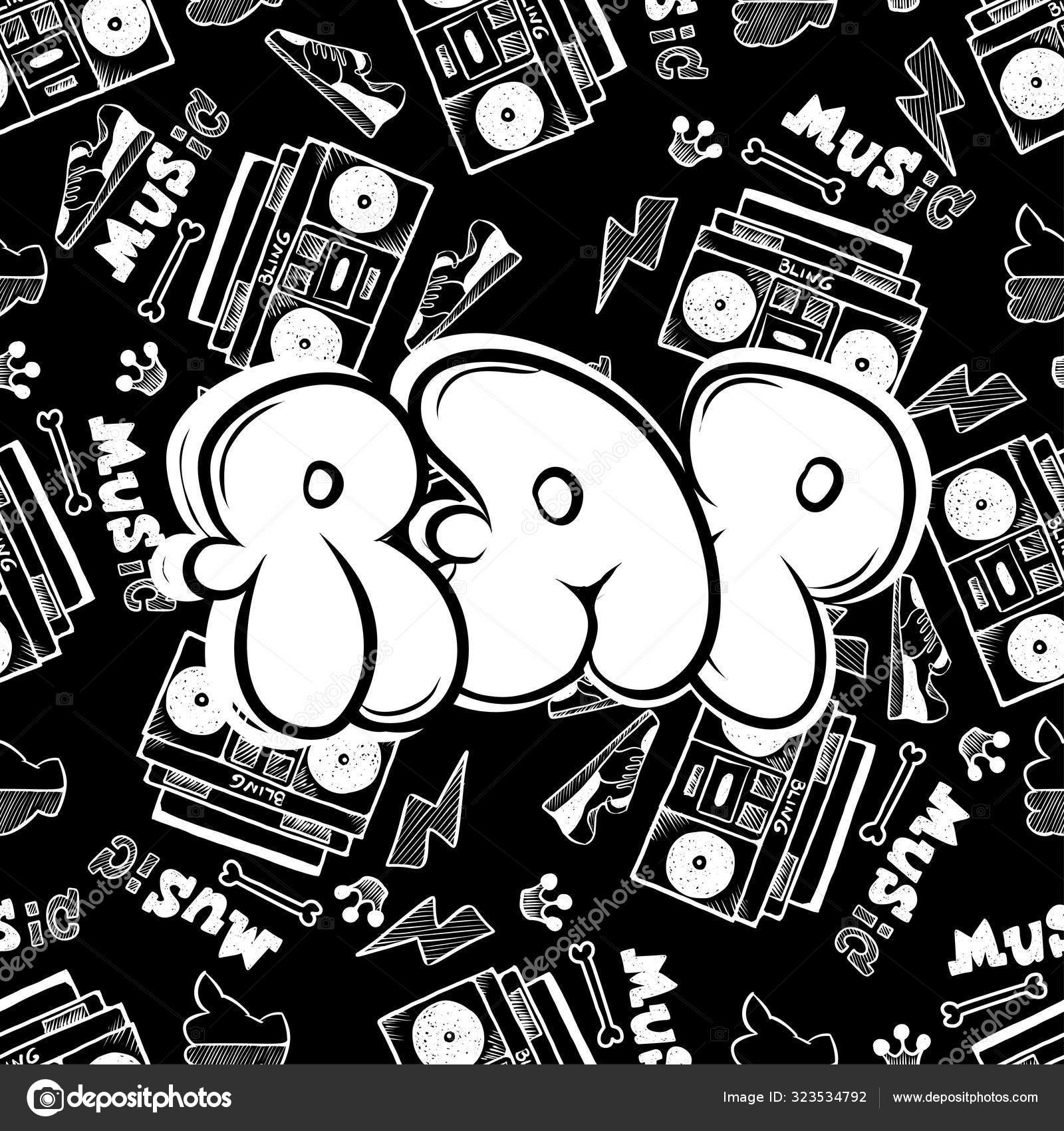 Rap hip hop music illustration in graffiti style, lettering .Typography for or stickers Stock Illustration by ©Lviktoria25