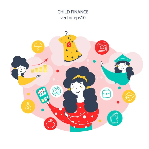 Çocuk finansmanı, çevrimiçi alışveriş düz vektör çizimi — Stok Vektör