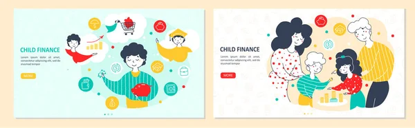 Σύνολο διανυσματικού προτύπου σελίδας για παιδιά και χρήματα — Διανυσματικό Αρχείο