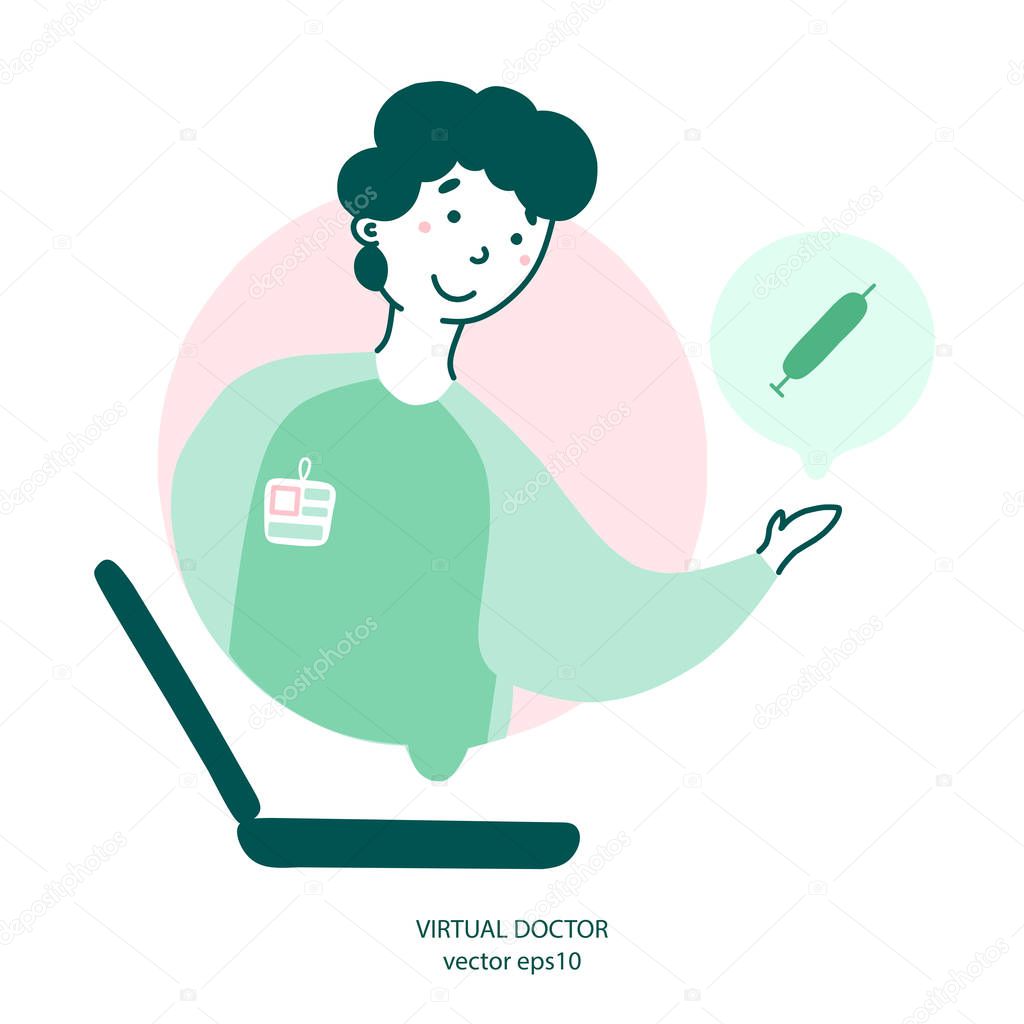 Virtual doctor, online medical services flat vector illustration