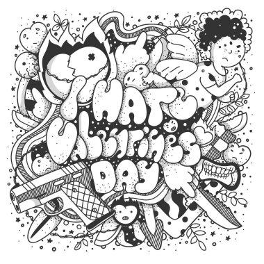 Sevgililer gününden nefret ediyorum. Harfleri ve karalamaları olan tebrik kartı.