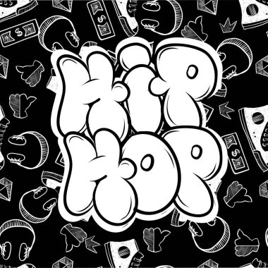 hip hop music party illustration in graffiti style, lettering logo, .Typography for poster,t-shirt or stickers