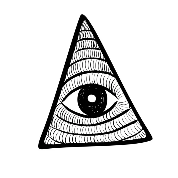 Todos a olhar para o triângulo delta. Ícone de pirâmide e maçonaria, novo emblema de ordem mundial, ilustração — Fotografia de Stock