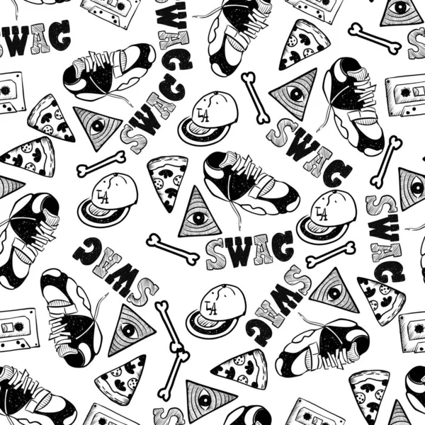 Rap Music. Hip hop doodle pattern with rap attributes