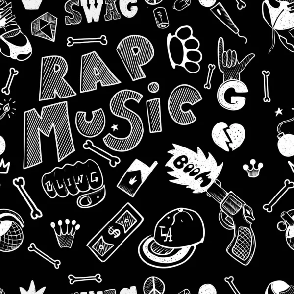 Rap Music. Padrão de doodle hip hop com atributos de rap — Fotografia de Stock