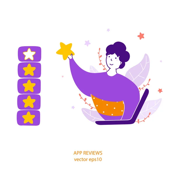 Cinco estrellas opinión del cliente plana vector ilustración — Vector de stock