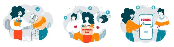 Charity organization activists at work flat vector illustrations set — Stock vektor