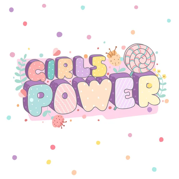 Girls power colorful stylish lettering vector illustration — ストックベクタ