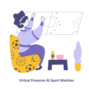 Sports match virtual reality session, a man watching a broadcast in 3D glasses