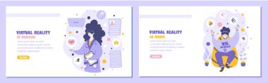 Virtual reality landing page flat vector template set.