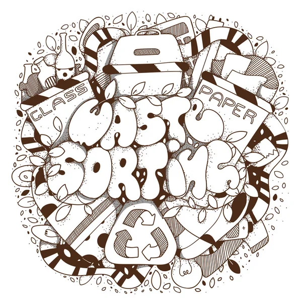 Waste sorting doodle style vector lettering illustration — ストックベクタ