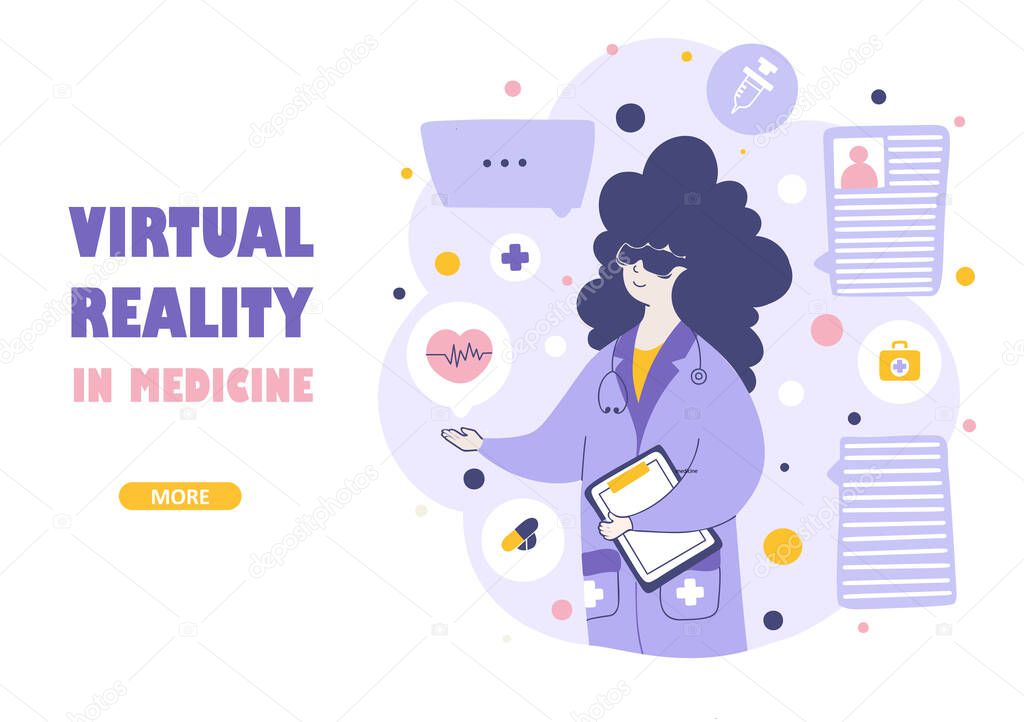 Virtual reality medical services vector landing page template
