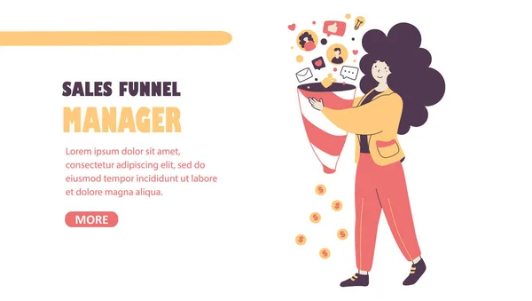 Sales funnel manager flat vector landing page template — Stock vektor