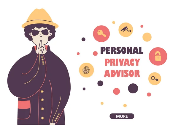 Conselheiro de privacidade pessoal, especialista em ilustração vetorial plana —  Vetores de Stock