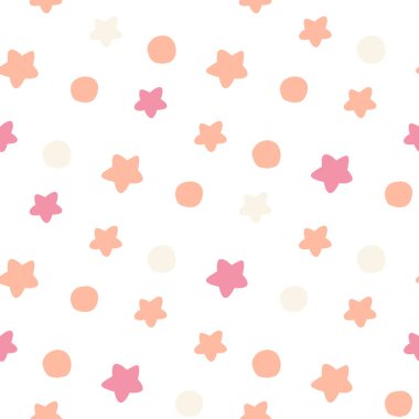 Pink confetti star pattern. Holiday Vector bright background.
