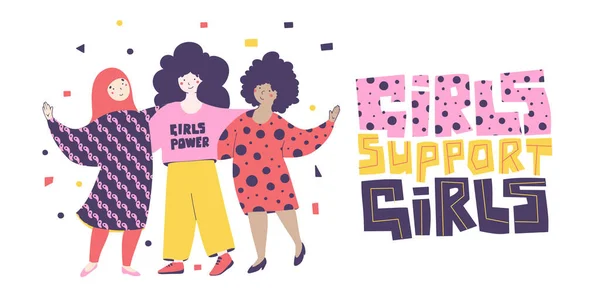 Girls power in beautiful style. Girls support vector flat illustration. — Stock Vector