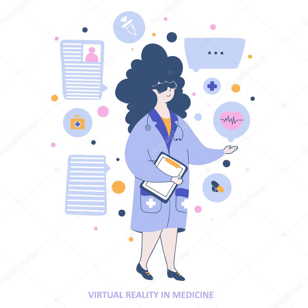 Virtual reality medical services vector landing page template