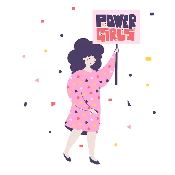 Girl power flat banner with girl for feminismstyle design. - Stok Vektor