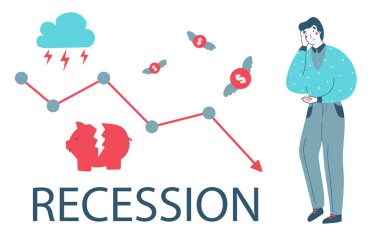 Ekonomik kriz, iş iflası. Finansal ok grafiği.