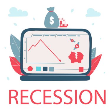 Durgunluk şeması, çizgi film düz vektör çizimi. Grafik borsasını azalt