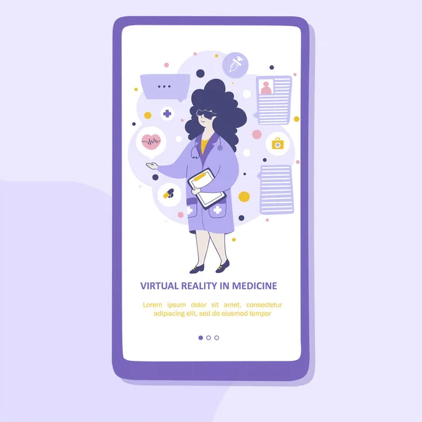 Virtuele realiteit medische diensten vector mobiele app pagina template — Stockvector