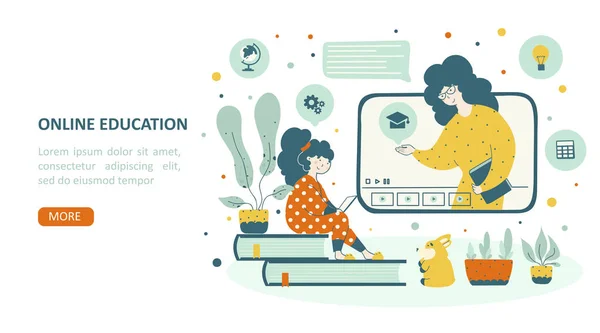 Школьное онлайн-образование для детей . — стоковый вектор