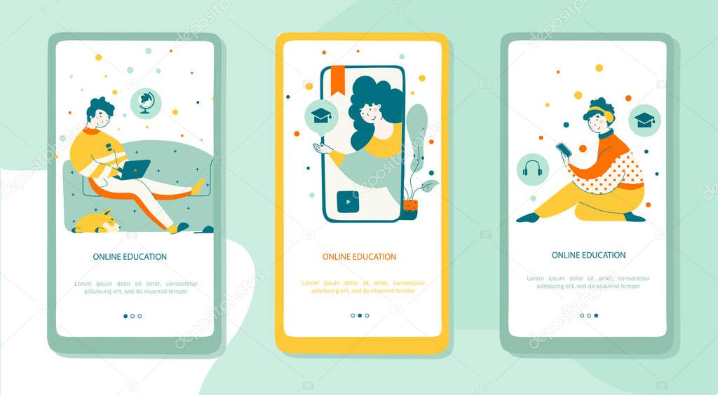 Online learning concept, modern flat vector mobile app page screen template.