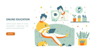 Eğitim kursunun ev vektörü iniş sayfası şablonu... iş semineri online kavramı.