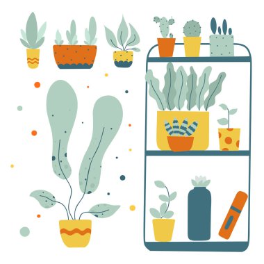 Yeşil saksı bitkileri soyut düz vektör çizimi.