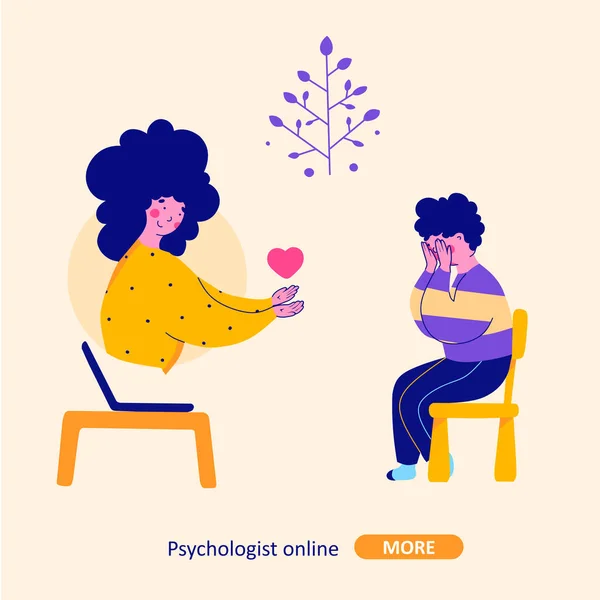 Psychologická pomoc on-line, dětská podpora, šikana, kreslené ploché vektorové ilustrace. — Stockový vektor