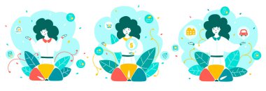 Credit score diagram with arrow flat vector colorful illustration