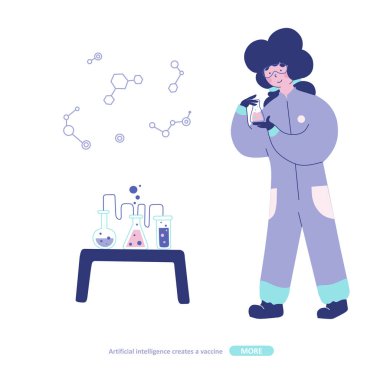 Kimyasal laboratuvar araştırması, düz vektör karakter çizimi.