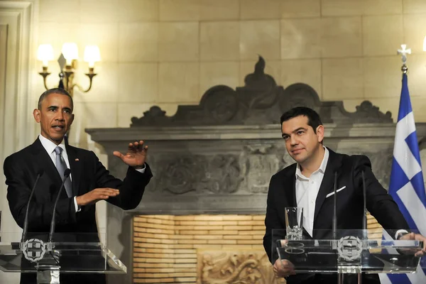 Il presidente degli Stati Uniti Barack Obama, a destra, e il primo ministro greco Al — Foto Stock