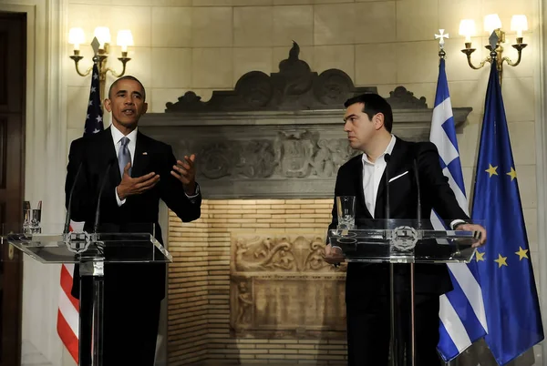 U.S. President Barack Obama, right, and Greek Prime Minister Al — Stock Photo, Image