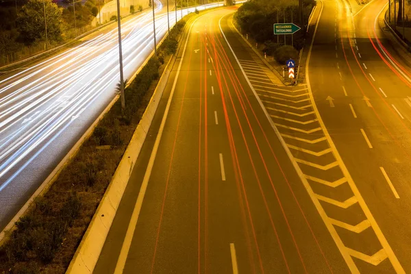 Speed Traffic - light trails on motorway highway at night — Stock Photo, Image